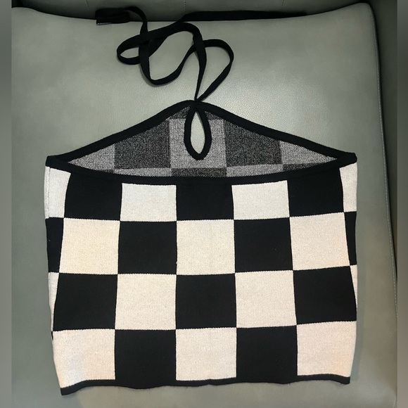 NWT Black and White Halter Checkered Top - Picture 4 of 7